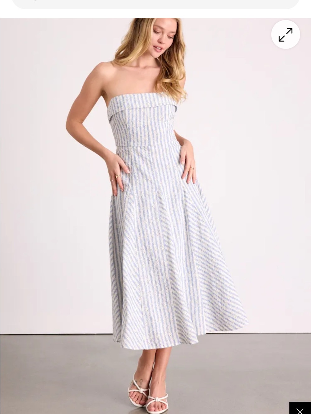 Lulu's Strapless Blue and White Stripe Midi Dress